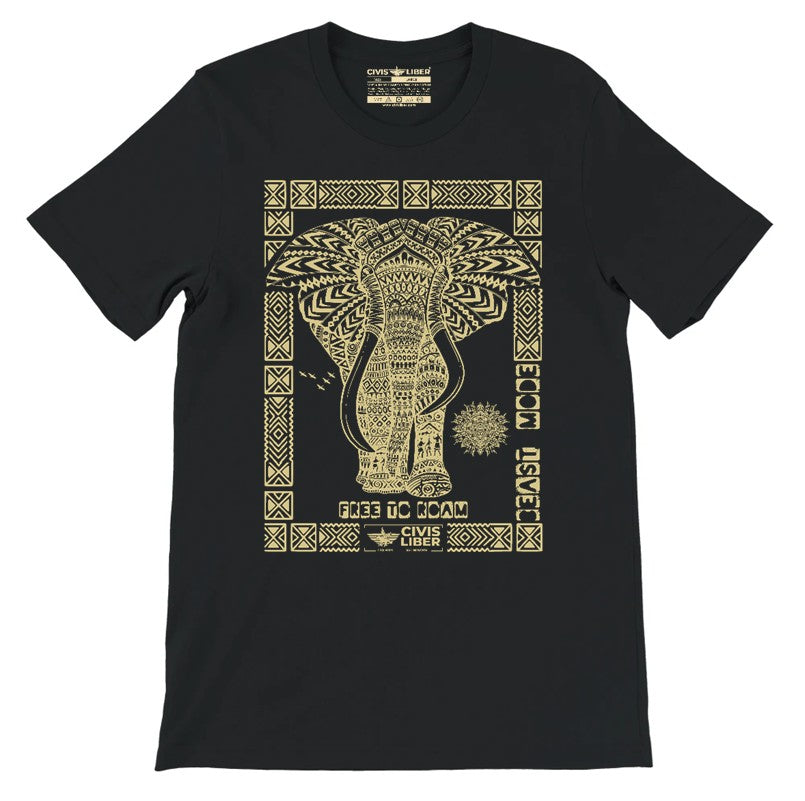 African Elephant Premium Short Sleeve Ethnic T‑Shirt-Gold Label
