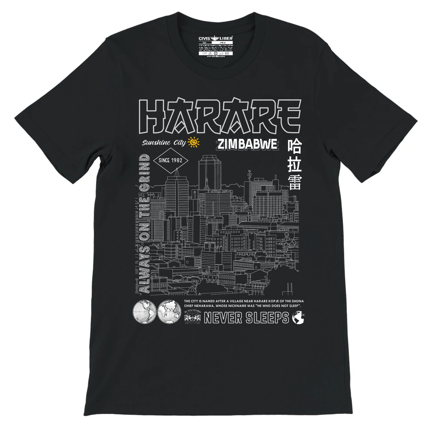 Harare Line Art Premium Short Sleeve T-Shirt-Urban  Streetwear