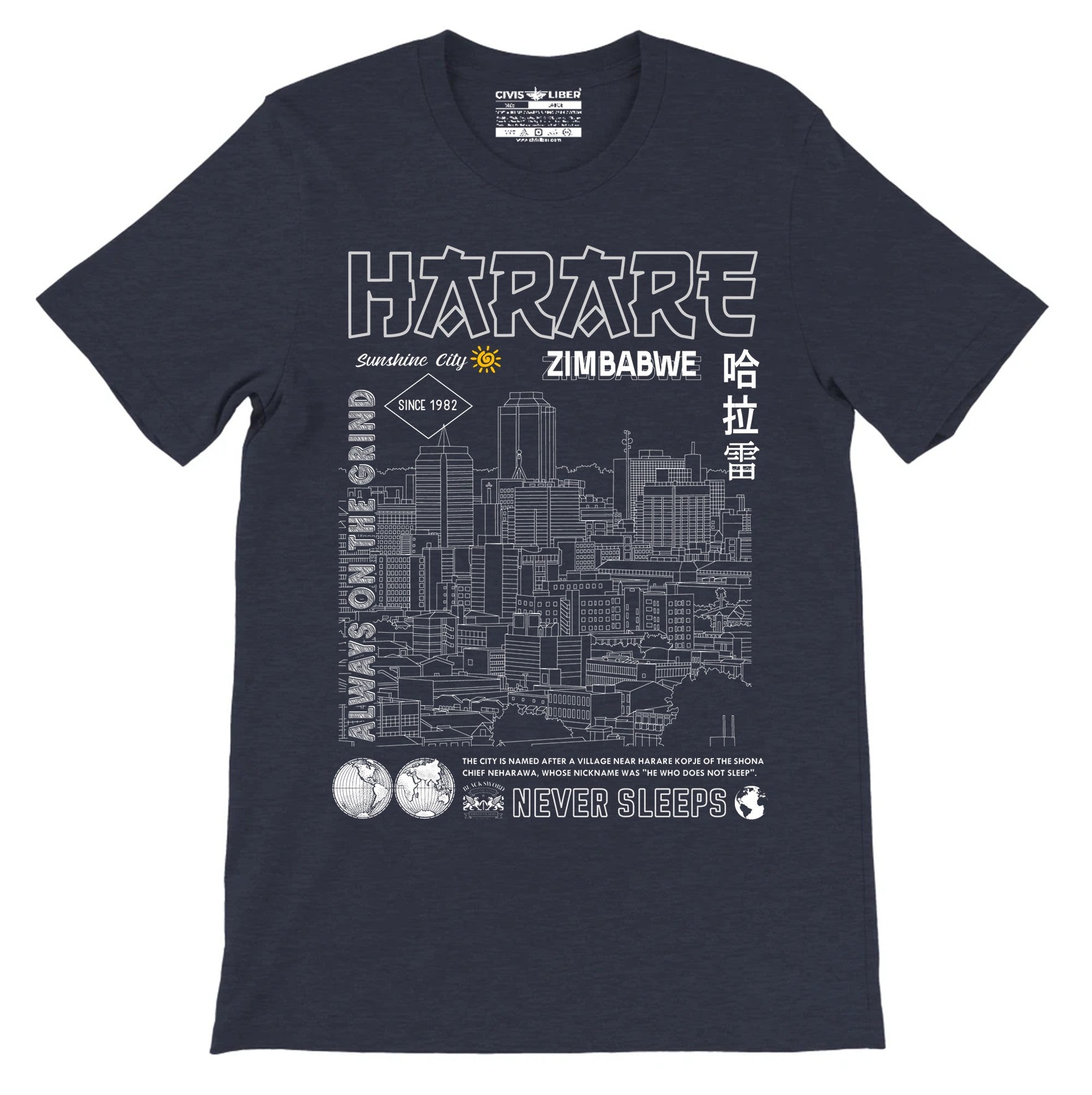 Harare Line Art Premium Short Sleeve T-Shirt-Urban  Streetwear