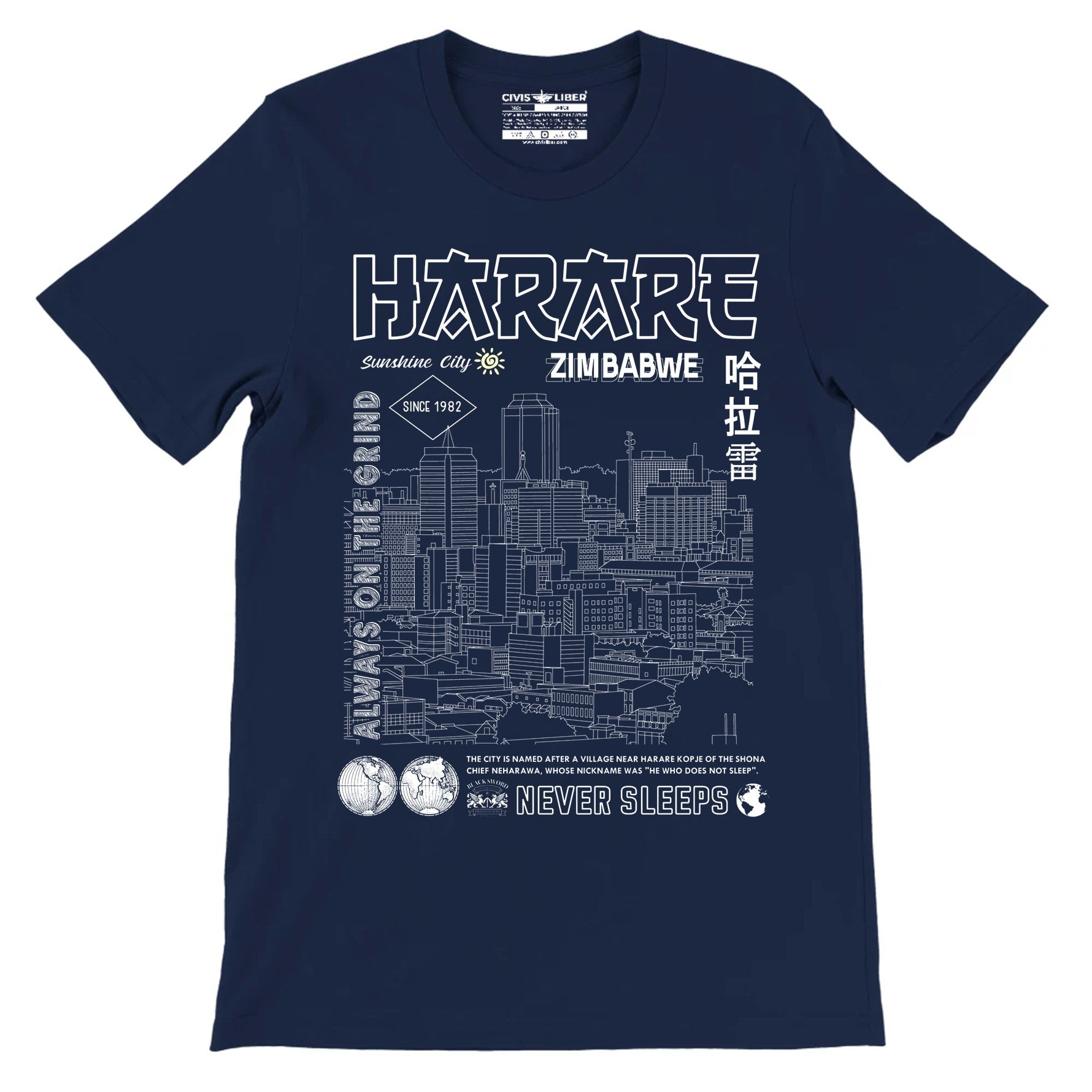 Harare Line Art Premium Short Sleeve T-Shirt-Urban  Streetwear