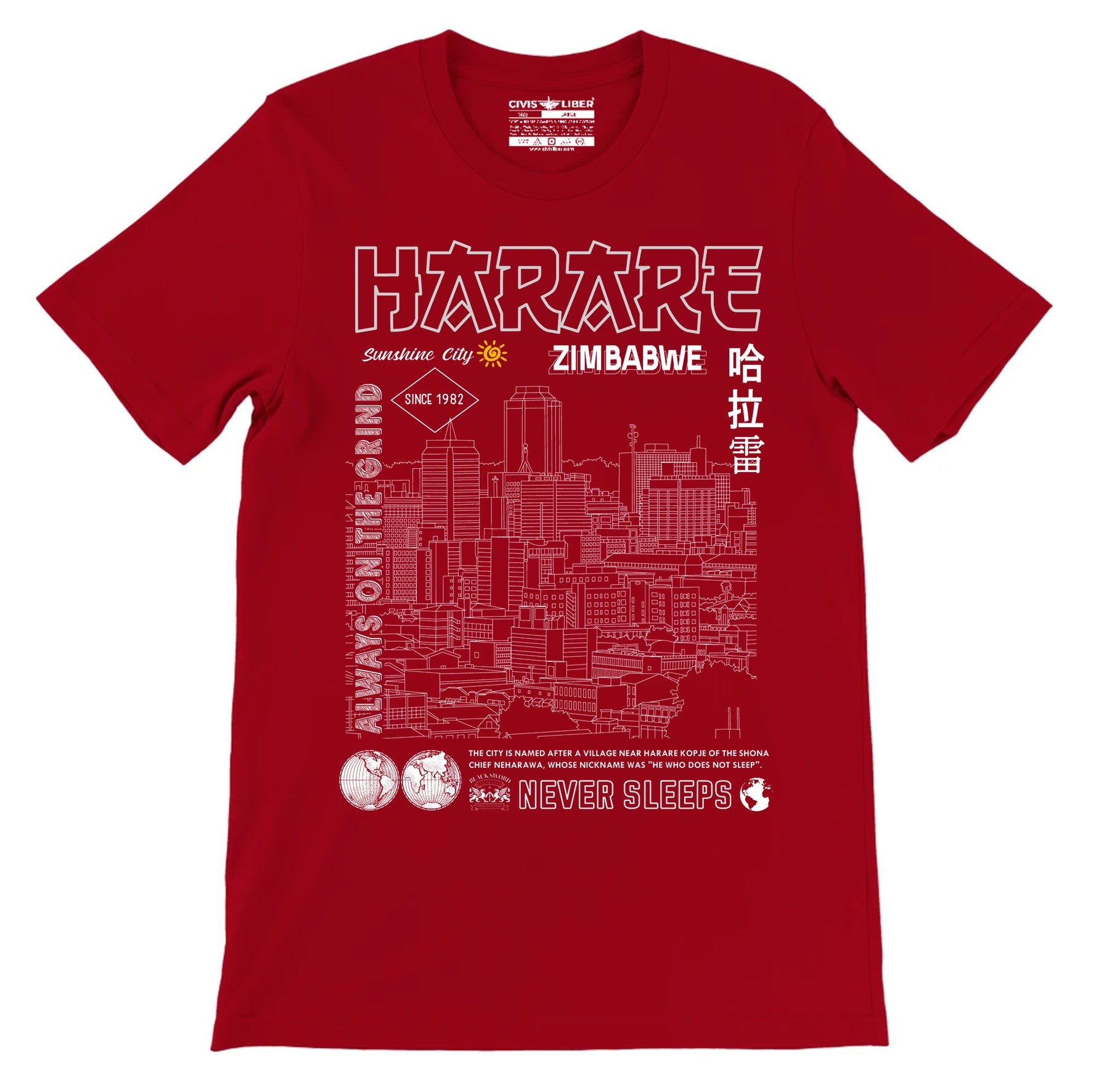 Harare Line Art Premium Short Sleeve T-Shirt-Urban  Streetwear
