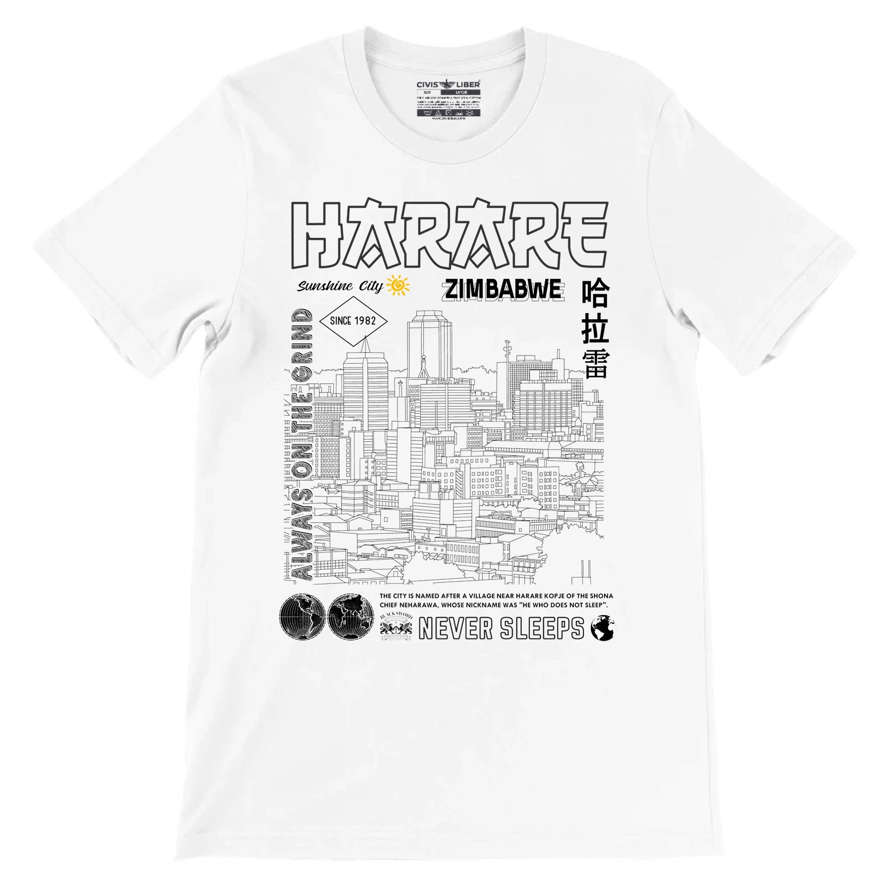 Harare Line Art Premium Short Sleeve T-Shirt-Urban  Streetwear