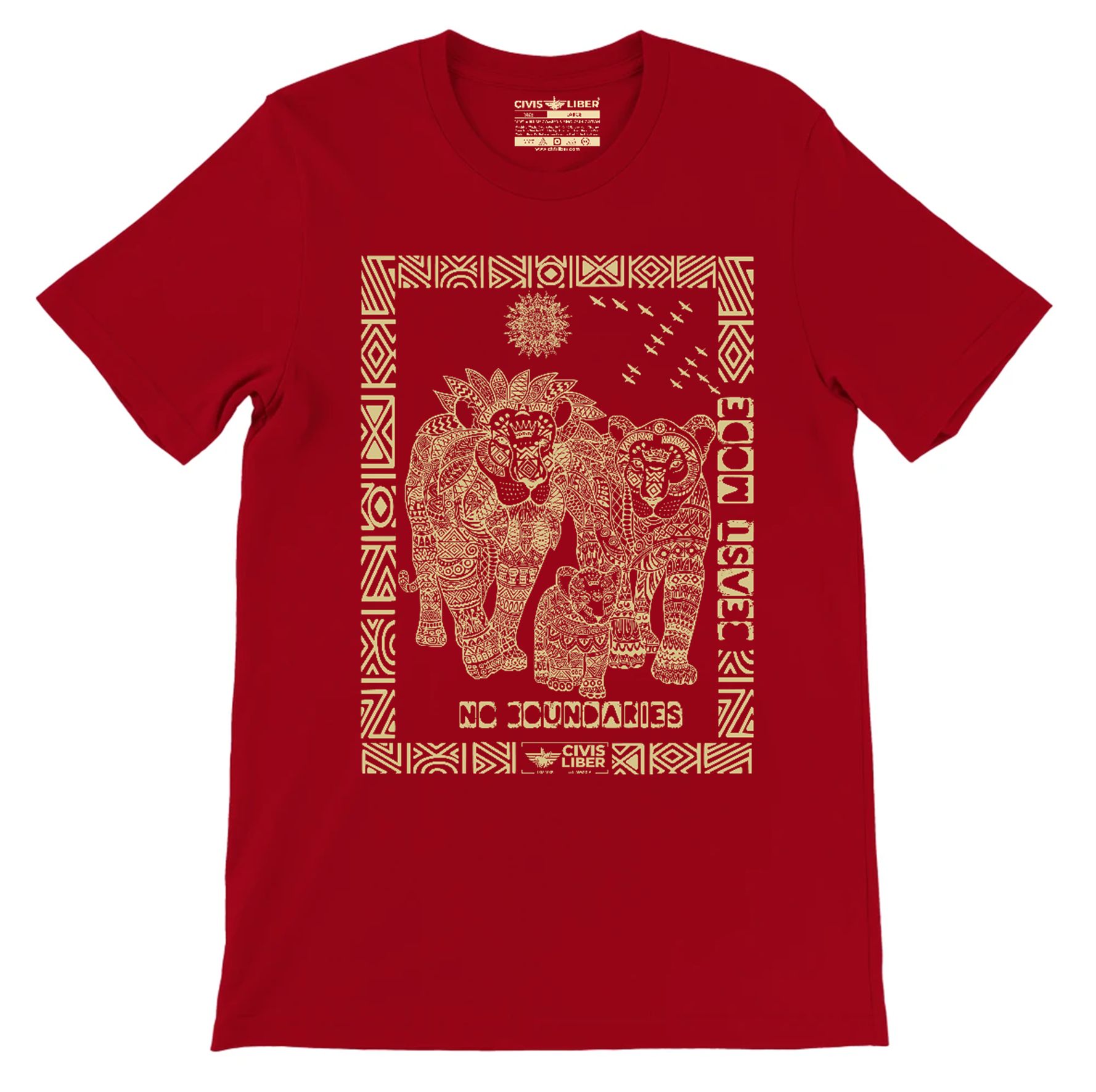 African Lion Premium Short Sleeve Ethnic T‑Shirt - African Wildlife Safari Series