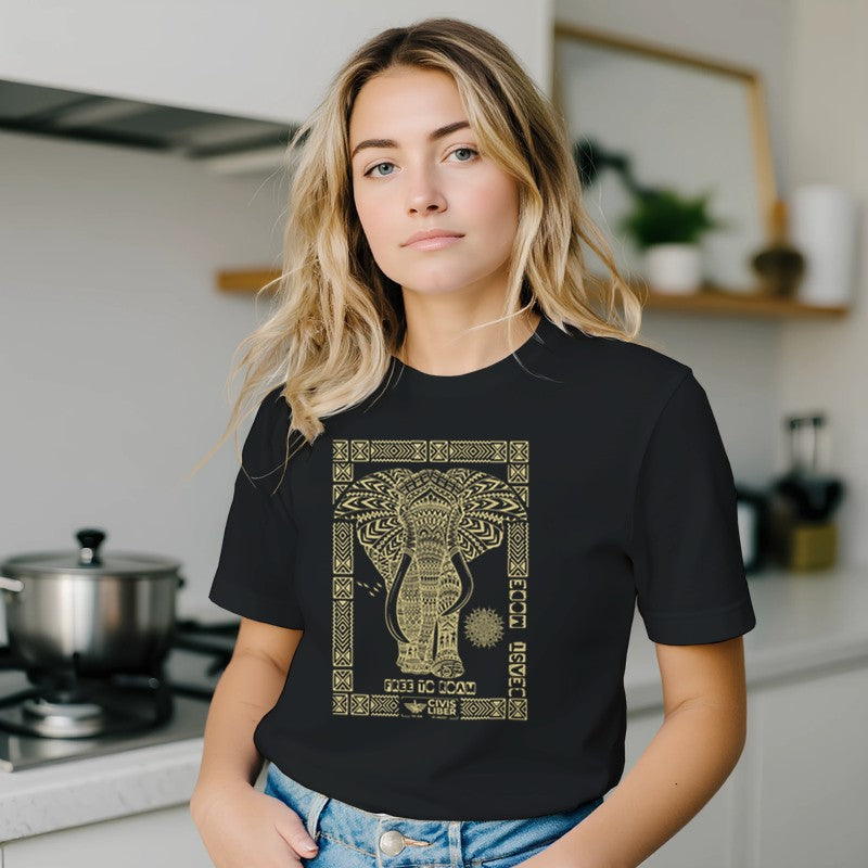 African Elephant Premium Short Sleeve Ethnic T‑Shirt-Gold Label