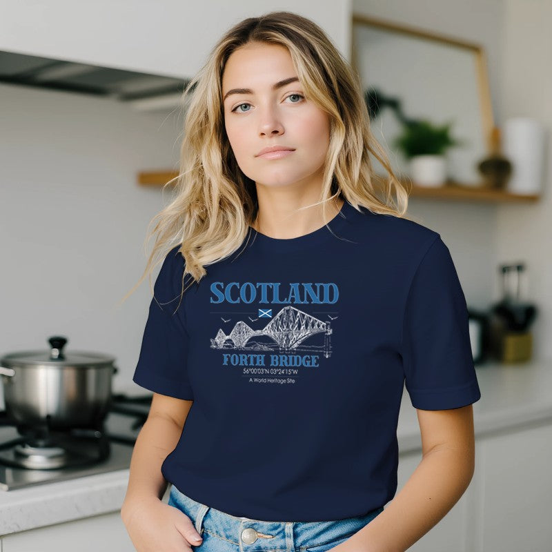 Forth Bridge Scotland Premium Short Sleeve T-Shirt - Heritage Line Design