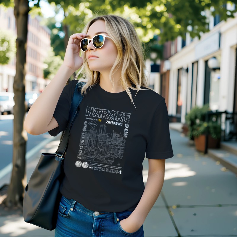 Harare Line Art Premium Short Sleeve T-Shirt-Urban  Streetwear