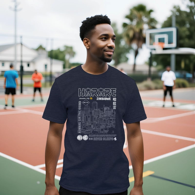 Harare Line Art Premium Short Sleeve T-Shirt-Urban  Streetwear