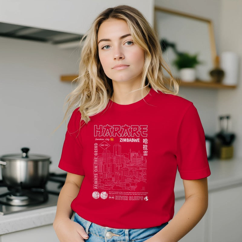 Harare Line Art Premium Short Sleeve T-Shirt-Urban  Streetwear