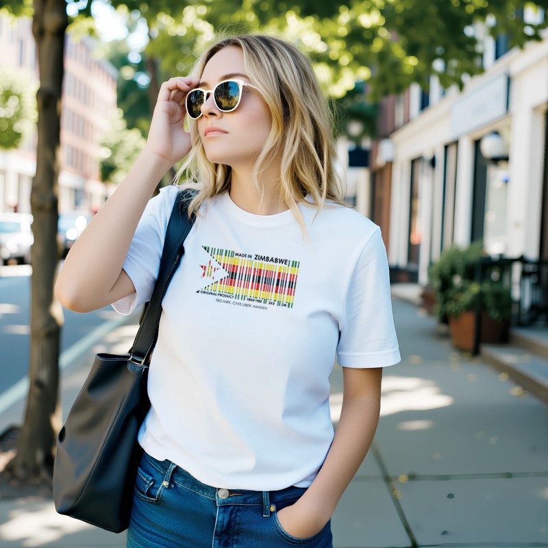 Made in Zimbabwe Flag Barcode Premium Short Sleeve T-Shirt